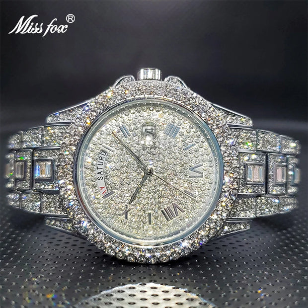 Relogio Masculino Luxury MISSFOX Ice Out Diamond Watch