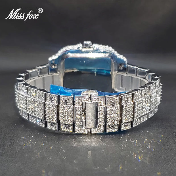 MISSFOX Men Big Watch Luxury Brand Full Diamond