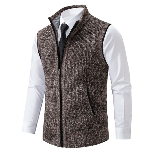 Vest Men Knitted Sleeveless Sweater Jacket Wool Velvet