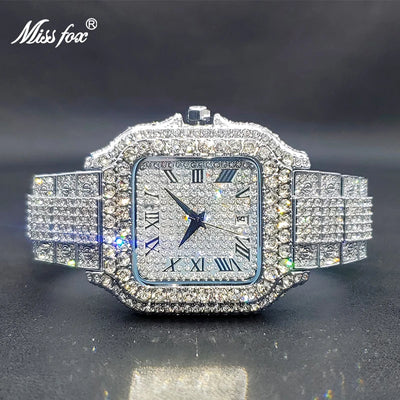 MISSFOX Men Big Watch Luxury Brand Full Diamond