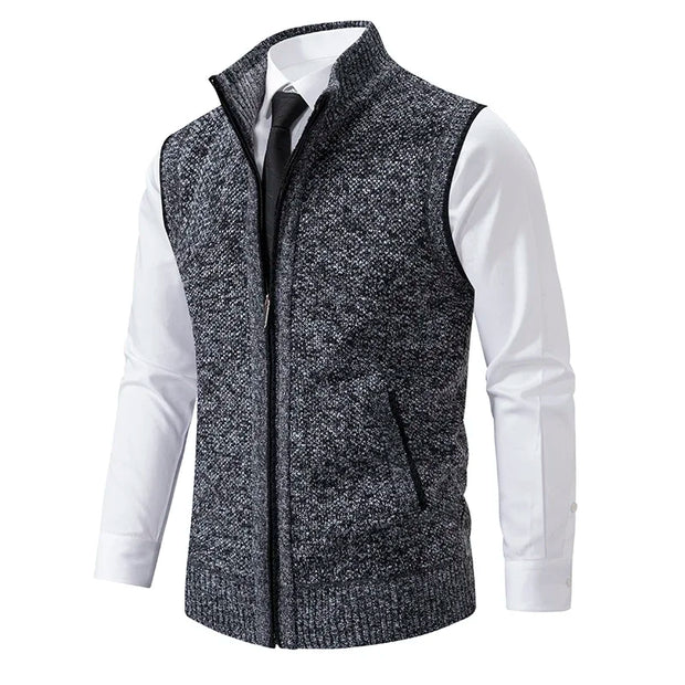 Vest Men Knitted Sleeveless Sweater Jacket Wool Velvet