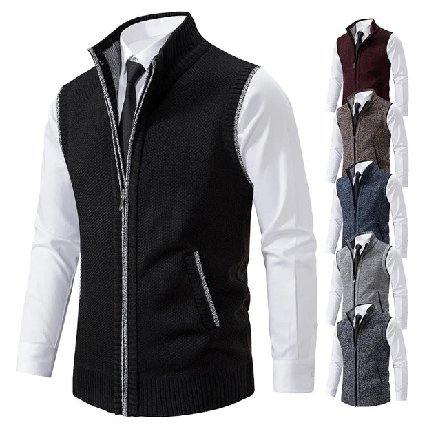 Vest Men Knitted Sleeveless Sweater Jacket Wool Velvet