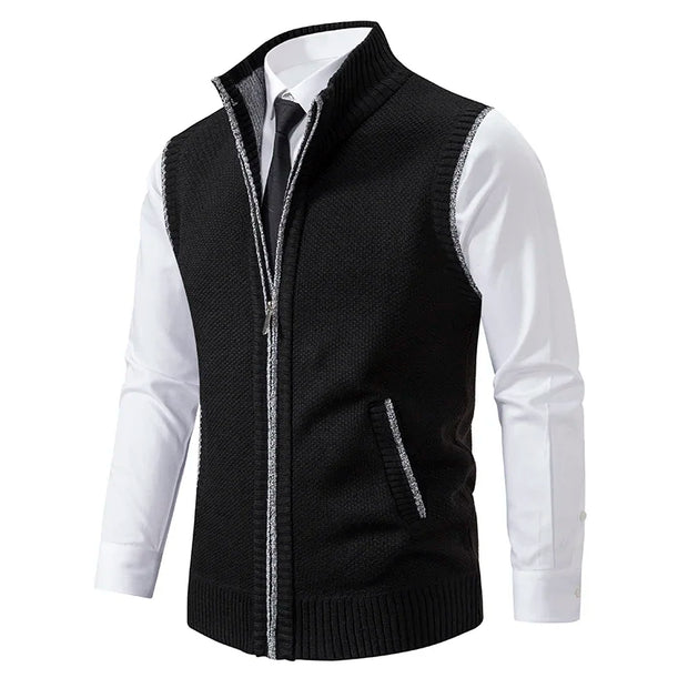 Vest Men Knitted Sleeveless Sweater Jacket Wool Velvet