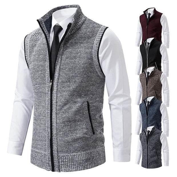 Vest Men Knitted Sleeveless Sweater Jacket Wool Velvet