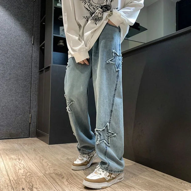 New Men's Star Embroidered Fashion Loose Jeans