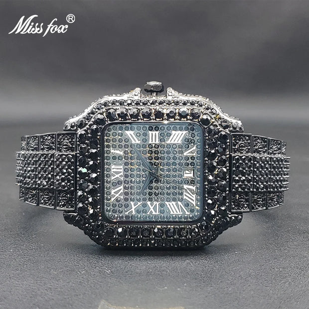 MISSFOX Men Big Watch Luxury Brand Full Diamond