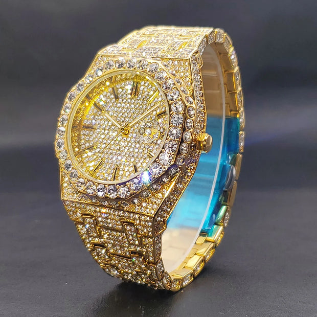 Quartz Watches For Men Octagonal Case Luxury Diamond