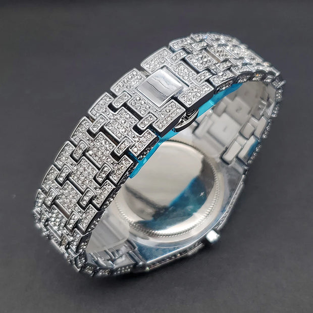 Quartz Watches For Men Octagonal Case Luxury Diamond