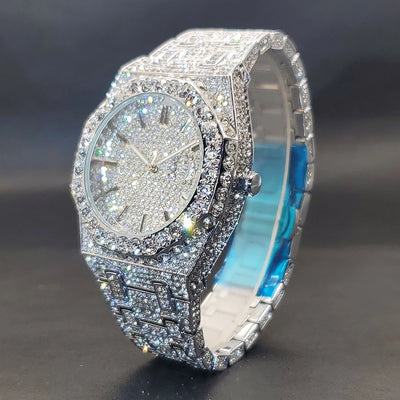 Quartz Watches For Men Octagonal Case Luxury Diamond