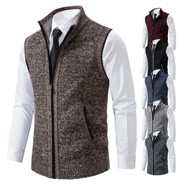 Vest Men Knitted Sleeveless Sweater Jacket Wool Velvet